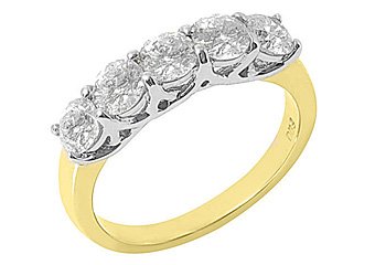 WOMENS 1.5CT BRILLIANT ROUND 5 STONE DIAMOND RING WEDDING BAND TWO TONE GOLD