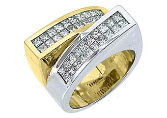 LADIES 1.68 CARAT PRINCESS SQUARE CUT DIAMOND RING WEDDING BAND TWO TONE GOLD
