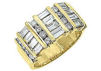 2.78CT WOMENS BRILLIANT ROUND BAGUETTE CUT DIAMOND RING WEDDING BAND YELLOW GOLD