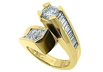 3 CARAT WOMENS DIAMOND ENGAGEMENT RING ROUND PRINCESS BAGUETTE CUT YELLOW GOLD