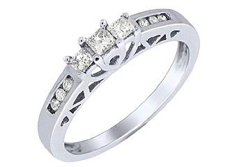 1/4 CARAT WOMENS 3-STONE PAST PRESENT FUTURE DIAMOND PROMISE RING WHITE GOLD
