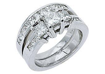 WOMENS DIAMOND ENGAGEMENT RING WEDDING BAND BRIDAL SET PRINCESS CUT WHITE GOLD