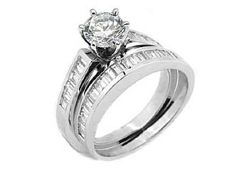 WOMENS DIAMOND ENGAGEMENT RING WEDDING BAND BRIDAL SET ROUND BAGUETTE WHITE GOLD
