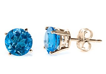 1.12 CARAT BLUE TOPAZ STUD EARRINGS 7mm ROUND YELLOW GOLD DECEMBER BIRTH STONE
