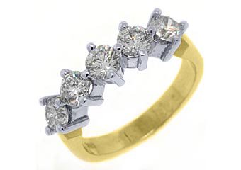 WOMENS 1.60CT BRILLIANT ROUND 5 STONE DIAMOND RING WEDDING BAND TWO TONE GOLD