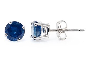 1.2 CARAT SAPPHIRE STUD EARRINGS 5mm ROUND 14KT WHITE GOLD SEPTEMBER BIRTH STONE