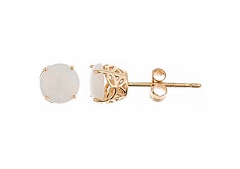 .60CT OPAL STUD EARRINGS 5mm ROUND 14KT YELLOW GOLD OCTOBER BIRTHSTONE