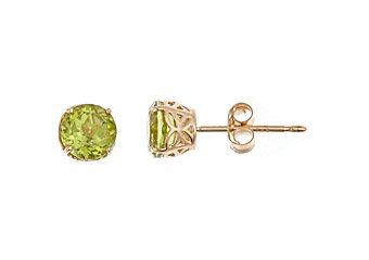 1 CARAT PERIDOT STUD EARRINGS 5mm ROUND 14KT YELLOW GOLD AUGUST BIRTH STONE