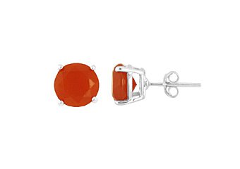 3.4 CARAT RED AGATE STUD EARRINGS 8mm BRILLIANT ROUND CUT 925 SILVER