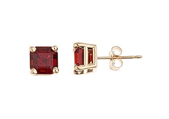 2.5 CT GARNET STUD EARRINGS 6mm ASSCHER CUT 14KT YELLOW GOLD JANUARY BIRTH STONE