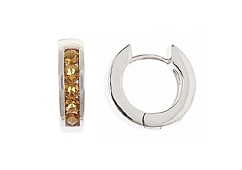 CITRINE HOOP EARRINGS BRILLIANT ROUND CUT 925 STERLING SILVER
