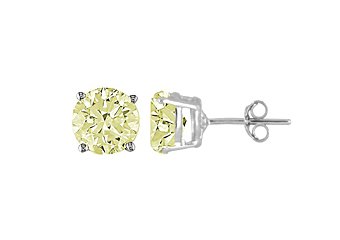 3.4 CARAT LIME QUARTZ STUD EARRINGS 8mm BRILLIANT ROUND CUT 925 SILVER