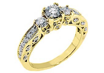1.5 CARAT WOMENS 3-STONE PAST PRESENT FUTURE DIAMOND RING ROUND CUT YELLOW GOLD