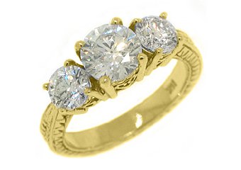 2.26 CARAT WOMENS 3-STONE PAST PRESENT FUTURE DIAMOND RING ROUND CUT YELLOW GOLD