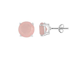 3.5 CARAT PINK CHALCEDONY STUD EARRINGS 8mm BRILLIANT ROUND CUT 925 SILVER