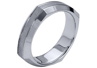 MENS WEDDING BAND ENGAGEMENT RING WHITE GOLD SATIN & HIGH GLOSS 5mm