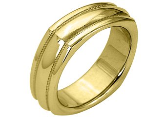 MENS WEDDING BAND ENGAGEMENT RING YELLOW GOLD HIGH GLOSS 6mm