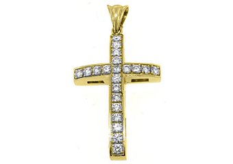 2.58 Carat Round Diamond Cross Pendant 14KT Yellow Gold