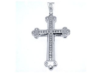 Mens Diamond Cross Pendant Brilliant Round Cut 3.63 Carats 14KT White Gold