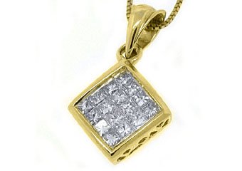 Womens Square Diamond Pendant 14KT Yellow Gold Invisible Princess .58 Carats