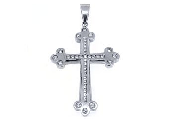 2 Carat Mens Diamond Cross Pendant 14KT White Gold Brilliant Round Diamonds