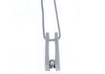 Tension Set Diamond Pendant 14KT White Gold Solitaire Brilliant Round Diamond