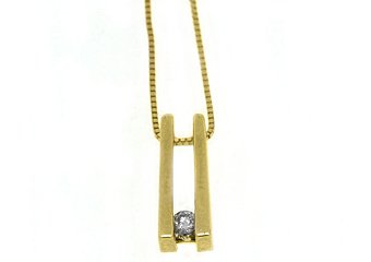 Tension Set Diamond Pendant 14KT Yellow Gold Solitaire Brilliant Round Diamond
