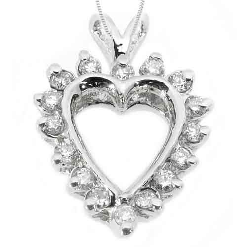 1/2 Carat Diamond Heart Shape Pendant 14KT White Gold Brilliant Round Diamonds