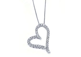 Womens Diamond Heart Pendant 14KT White Gold Brilliant Round Cut Prong Set