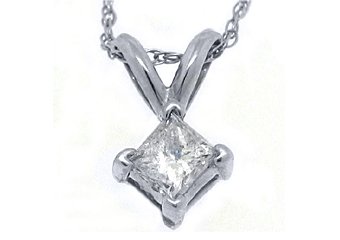 1/4 Carat Solitaire Princess Square Diamond Pendant 14KT White Gold Womens