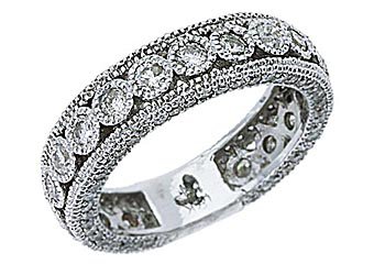 WOMENS DIAMOND ETERNITY BAND WEDDING RING ROUND CUT BEZEL SET 14KT WHITE GOLD