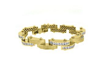 Mens Diamond Link Bracelet 6.35 Carat Brilliant Round Cut 14KT Yellow Gold