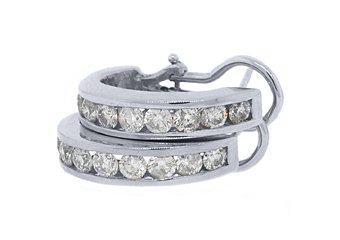 WOMENS 1.9 CARAT BRILLIANT ROUND DIAMOND HOOP EARRINGS WHITE GOLD OMEGA BACK
