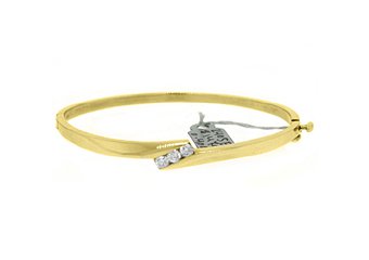 WOMENS 3-STONE DIAMOND BANGLE TENNIS BRACELET 2/5 CARAT ROUND CUT YELLOW GOLD