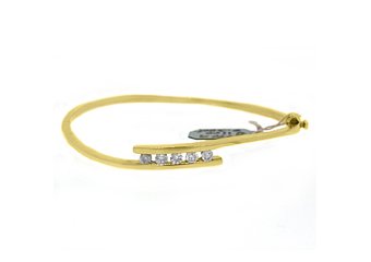 WOMENS DIAMOND BANGLE TENNIS BRACELET .58 CARAT ROUND CUT 14KT YELLOW GOLD 7"