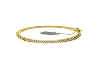 WOMENS DIAMOND BANGLE TENNIS BRACELET 1.38 CARAT ROUND CUT 14KT YELLOW GOLD