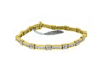 WOMENS DIAMOND TENNIS LINK BRACELET 4.42 CARAT ROUND CUT 14K YELLOW GOLD 7" INCH