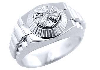 MENS SOLITAIRE DIAMOND RING .05CT BRILLIANT ROUND CUT SHAPE 14KT WHITE GOLD
