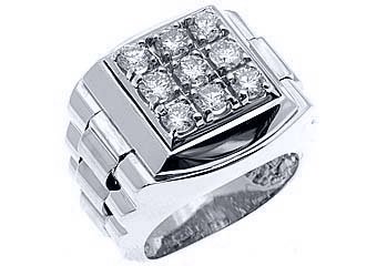 MENS 1.75 CARAT BRILLIANT ROUND CUT SQUARE SHAPE DIAMOND RING 14KT WHITE GOLD