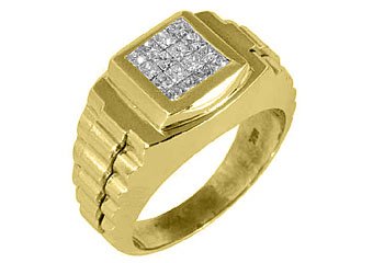 MENS 3/4 CARAT PRINCESS CUT SQUARE SHAPE INVISIBLE DIAMOND RING 18KT YELLOW GOLD