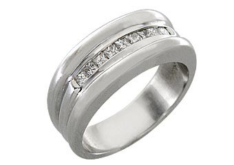 MENS .55 CARAT PRINCESS SQUARE CUT DIAMOND RING WEDDING BAND 14KT WHITE GOLD