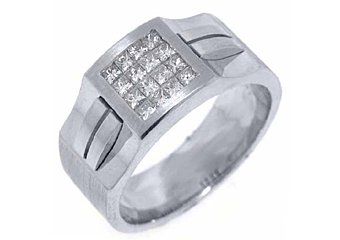 MENS .78 CARAT PRINCESS SQUARE CUT DIAMOND RING WEDDING BAND 14KT WHITE GOLD