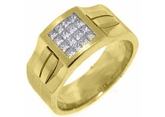 MENS .78 CARAT PRINCESS SQUARE CUT DIAMOND RING WEDDING BAND 14KT YELLOW GOLD