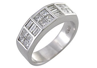 MENS 1.75 CARAT PRINCESS BAGUETTE CUT DIAMOND RING WEDDING BAND 18KT WHITE GOLD