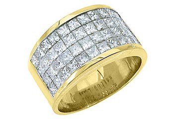 MENS 3.38 CARAT PRINCESS SQUARE CUT DIAMOND RING WEDDING BAND 18KT YELLOW GOLD