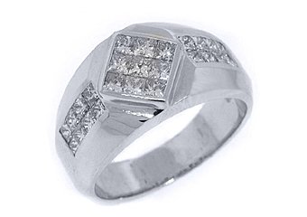 MENS 1.88 CARAT PRINCESS SQUARE CUT DIAMOND RING WEDDING BAND 18KT WHITE GOLD