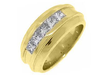 MENS 1.54 CARAT PRINCESS SQUARE CUT DIAMOND RING WEDDING BAND 14KT YELLOW GOLD