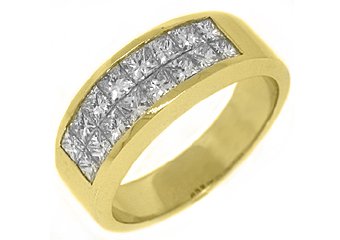 MENS 2.68 CARAT DIAMOND RING WEDDING BAND SQUARE PRINCESS INVISIBLE YELLOW GOLD