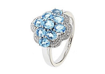 WOMENS 1.8 CARAT BLUE TOPAZ COCKTAL RIGHT HAND CLUSTER RING 925 STERLING SILVER