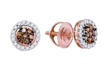 .25 CARAT BRILLIANT ROUND BROWN CHAMPAGNE DIAMOND STUD HALO EARRINGS ROSE GOLD